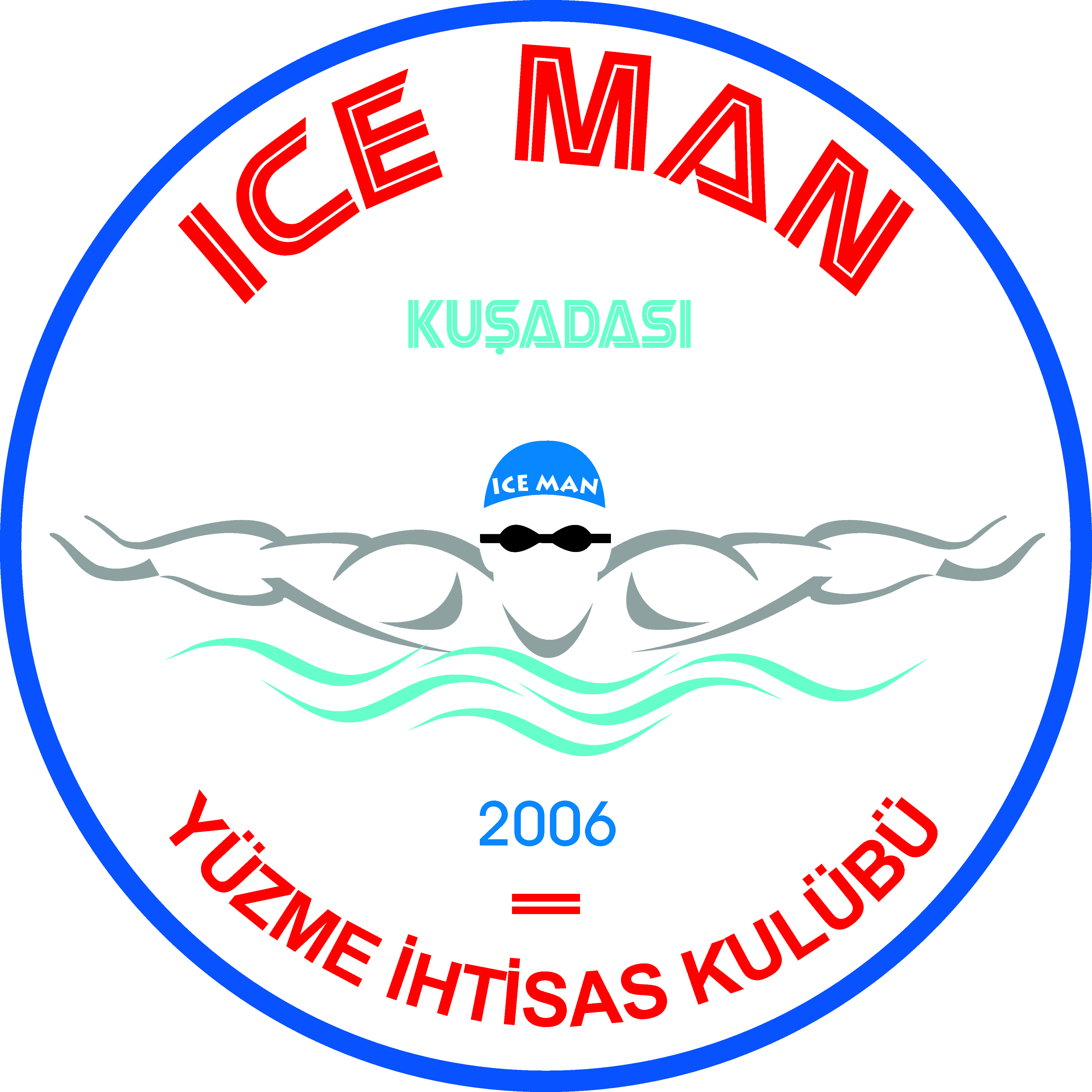 "ICE MAN KUŞADASI YÜZME İHTİSAS KULÜBÜ 2006" [Caption: A logo for the Ice Man Swimming Club in Kusadasi, Turkey, featuring...
